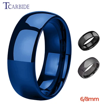 Glänzende Wolfram Ring Blau Hochzeit Band Für Männer Frauen Gewölbtem Poliert 6MM 8MM Verfügbar