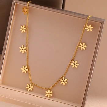 Edelstahl Halsketten Trending Produkte Vintage Blume Anhänger Choker Kette böhmischen Halskette Für Frauen Schmuck Neue Geschenk