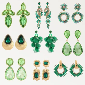 Moderne Mode-Grün-Serie Big Baumeln Ohrringe Für Frauen Mädchen 2022 Trend Luxus Geometrische Kristall Garn Blume Anweisung Schmuck
