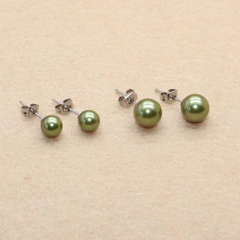 Kurze Stil Edelstahl Mit der Natur Olive Grün Perlen Perle Push-zurück Bolzen Ohrringe 6/8/10mm Kein Verblassen Allergie Freies