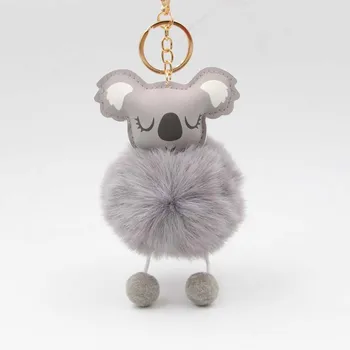 Süße Pelz Ball Koala Keychain Pom Pom Schlüssel Kette Handtasche Flauschigen Schlüssel Ring Tasche Auto Schlüssel Halter Porte Clef Llaveros Für Mädchen