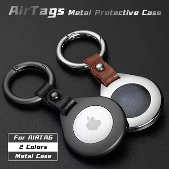 Hohe Qualität Metall Fall Für Apple Airtags Schutzhülle Für Apple Locator Tracker Anti-Scratch-Gerät Mit Leder Schlüsselanhänger
