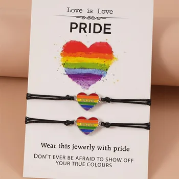 2 Pcs/Set Handgemachte Mode Regenbogen Homosexuell Stolz Lgbt Armband Für Frauen Männer Liebhaber Herz Hand Seil Paar Freundschaft Schmuck Geschenk