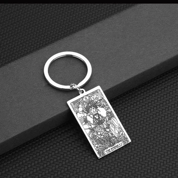 Nedar Edelstahl Vintage Wicca Tarot-Karte Schlüsselbund DER KAISERIN-Anhänger Schlüsselanhänger Amulett Anweisung Schlüssel Kette Schmuck Geschenk