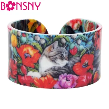 Bonsny Kunststoff Bunte Elegante Katze Kätzchen Armreifen Armbänder Mode Handwerk Schmuck Für Frauen Mädchen Tier Zubehör Großhandel