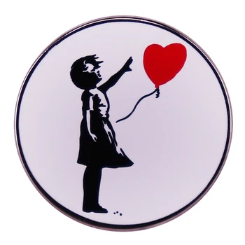 Banksy Mädchen mit Ballon Emaille Pin, - Malerei Kunst-Brosche Abzeichen Kleidung Hut Rucksack Dekoration Schmuck Zubehör