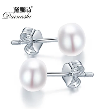 Dainashi 100%Echt Natürliche Süßwasser Perle 925 Sterling Silber heiße Klassische Runde Stud Ohrringe für Frauen Gute Geschenk Schmuck