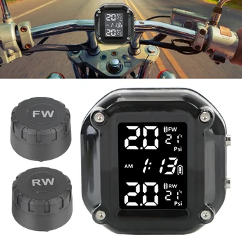 TPMS Motorrad Tire Pressure Monitoring System Mit 2 Externe Sensoren LCD Display Wasserdichte Temperatur Alarm USB Lade