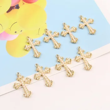 10pcs/pack 20*30mm Kreuz Metall Perle Kreuz goldene Charms Anhänger Für Ohrring Armband DIY handmade