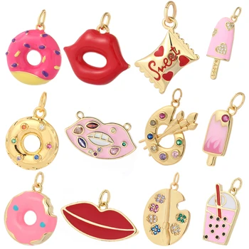 Donut Ice Cream Heiße Lippen Emaille Charms für Schmuck Machen Designer Accessoires, Diy Ohrringe Halskette Armband Machen-Food Charme CZ
