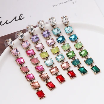 FASHIONSNOOPS Mode Multi-Farbe Kristall Tropfen Ohrringe Für Frauen Boho Charme Lange Maxi Erklärung Ohrringe Hochzeit Partei Schmuck