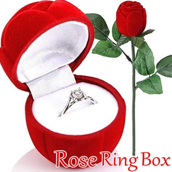 Romantische Hochzeit Ring Halter Ring Box mit Blume Stem Samt Rose Rot Schmuck Box Hochzeit Engagement Schmuck Verpackung Fall