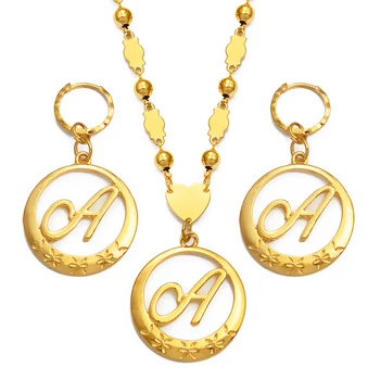Anniyo Hawaiian Cursive Letters Anhänger Initialen Kette für Frauen Ball Perlen Halsketten Guam Englisch-Schmuck-Mädchen #135006