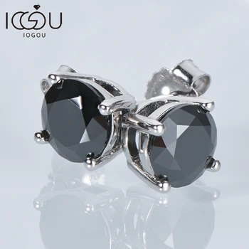 IOGOU Schwarz Moissanite Stud Ohrringe für Männer Frauen D Farbe 6,5 mm Solitär-Diamant-Ohrring Original 925 Silber Piercing Schmuck