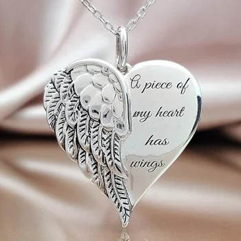 2021 Ein Stück von Mein Herz Hat Flügel Anhänger europäischen amerikanischen Engel Flügel Gravierte Halskette, Schmuck-Halskette für Frauen