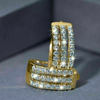 Huitan Luxus Gold Farbe Kreis Hoop Ohrringe mit Funkelnden CZ Mode Ohrringe für Frauen Gute Qualität Braut Hochzeit Schmuck