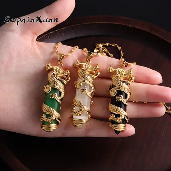 SophiaXuan Neue Design Anhänger Halsketten Weibliche Frauen Männer Gold-Farbe Drachen Amulett chinesischen Stil Halskette für Wowen Geschenke