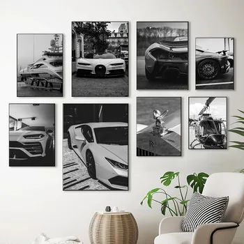 Schwarz Weiß Mode Luxus Marke Rennen-Auto-Wand Kunst Leinwand Malerei Nordic Poster Und Drucke Wand Bilder Für Wohnzimmer Decor