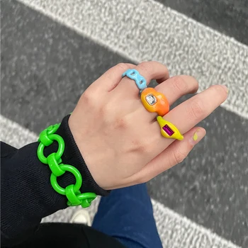 Peri'sBox Multi Farbe Chunky Harz Ring für Frauen Unregelmäßigen Acryl Große Große Finger Ringe Schmuck Mit Kristall