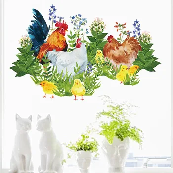 Henne, Küken, Hühner, Baby Rooster in Gräsern Peel and Stick-Vinyl-Aufkleber-Wand-Aufkleber Home Küche Dekor