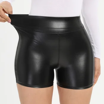 Sexy Schwarz PU Leder Shorts Skinny Elastische Hohe Taille Heiße Kurze Hosen Frauen Kleidung Faux Leder Gothic Leggings Sommer