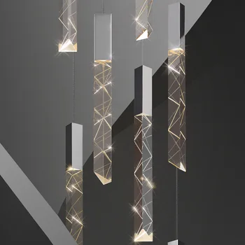 Moderne Loft LED Kronleuchter K9 Kristall Chrom Duplex Treppe Kronleuchter Wohnzimmer Hotel Decke Hängen Licht Luxus Anhänger Lampe