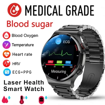 Neue Laser-Behandlung Drei großen Smart-Watch Herren-EKG, Blutzucker Uhren Herz Rate Gesundheit Tracker Smartwatch Für Huawei Xiaomi