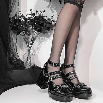 Plattform Frauen Mary Janes Pumpen Schuhe Marke Design 2023 Frühling Gothic Stil Lolita Süße Mädchen Büro Dame High Heels Pumps Schuhe
