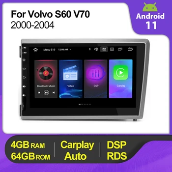 Android 11 4+64G Auto Radio Stereo-Multimedia-Player Für Volvo S60 V70 XC70 2000-2004 GPS Audio Navigation BT CarplayAuto