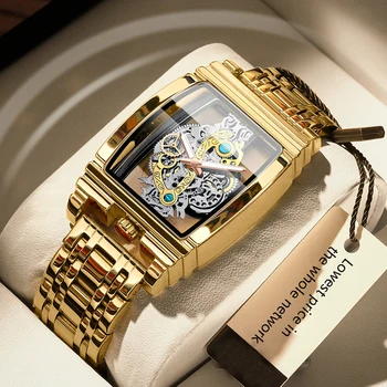 2023 Fashion Men ' S Watches Patent Tonneau Type Square Uhr Transparent Skelett Uhr Sport Wasserdicht Luxus Leder Uhr