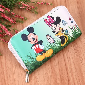 Disney Mode Frauen Brieftasche Mickey Maus Gefrorene Pu Lange Drucken Cartoon Geldbörse Minnie Stich Kawaii Hohe Kapazität Geldbörse Geschenk