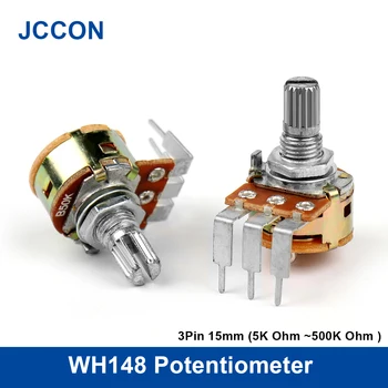 10Pcs WH148 Linear Potentiometer 3Pin 15mm Welle B5K B10K B50K B100K B500K mit Schalter Verstärker Dual Stereo Potentiometer