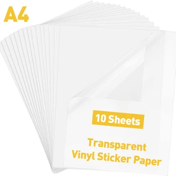 10 Bögen Transparent Printable Vinyl-Aufkleber A4 Inkjet Transparent Self Adhesive PET-Papier für Etiketten Klar Transparent Sticky Papier