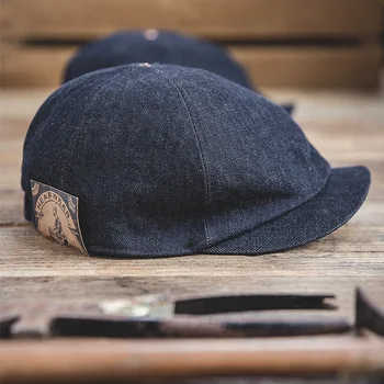 Maden Übergroßen Männer Denim Newsboy Caps Für Männer Casual Vintage Flache Kappe Vintage Hut Elastic Back One Size Retro Beret Hats