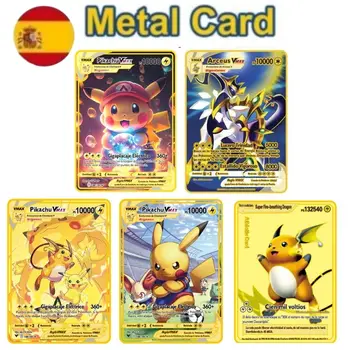 Spanisch 800PS Vmax Greninja GX Mega Vstar Golden Pokemon Karte-Eisen-Metall-Pokmo Buchstaben Kinder Geschenk Spiel Sammlung Karten Regenbogen