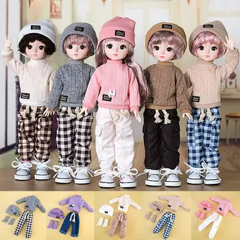 30CM Puppe Kleidung Anzug Mode Tops Gestrickte Pullover Mantel Streifen Casual Hosen Miniatur Hut Mini Socken Für 1/6 Puppen Zubehör