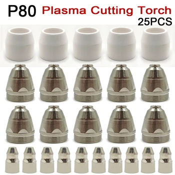 25pcs P80 Plasma-Schweißen Schneidbrenner Verbrauchsmaterial Schneiden CNC 60A 80A 100A P80 Plasma Taschenlampe Schild Tasse Spitze Elektrode Düse