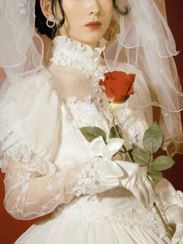 Weißes Weinlese-Hochzeits-Elegante Kleid Frauen Lace Frankreich, Abend Party Lange Kleid Weibliche Puff Hülse Koreanische Prinzessin Kleid Sommer