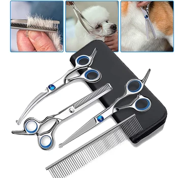 Professional Dog Grooming Schere Kit 5 In1 Edelstahl Sicherheit Runde Kopf Hundesalon Werkzeug Hund Haar Schneiden Kamm Ergonomische