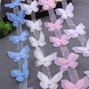 H651 10PCS Butterfly Organza Lace For Dress Ribbon Lace Trim Stricken Hochzeit Bestickt DIY Patchwork Nähen Liefert Handwerk