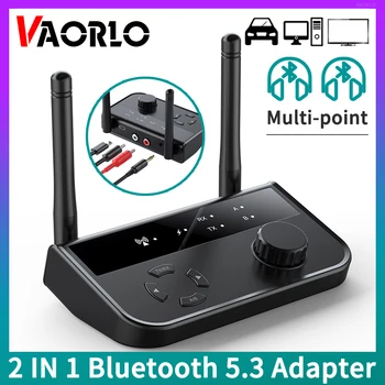 Multipoint Bluetooth-5.3 Audio Sender Empfänger 3,5 mm AUX 2 RCA Stereo Musik Wireless Adapter 2-IN-1 Für Auto TV PC Lautsprecher