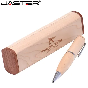 JASTER Holz-Kugelschreiber Mit Geschenk-Box USB Flash Drive USB-Stick 4GB 8GB 16GB 32GB Memory Stick U Disk 1PCS Freies individuelles Logo