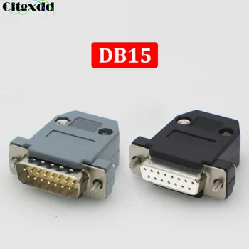 Cltgxdd 1pcs DB15 Connector 15Pin 2 Reihen Loch/Pin Weiblichen XLR-Stecker-Anschluss-Buchse-Adapter D-Sub-DP15 + Kunststoff Shell Grau Schwarz