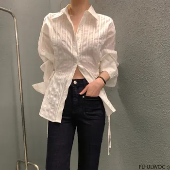 Chic Korea Tops Blusas Frauen 2023 New Design Single-Breasted Solid Color White Pink Basic-Shirts Blusen