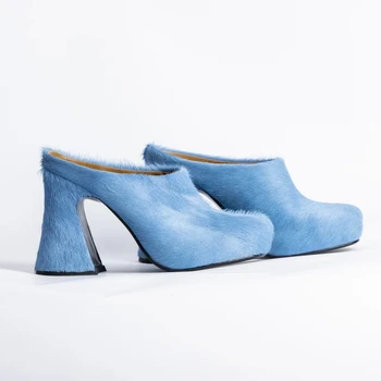 Sommer Neue High Heels Mode Rosshaar Casual Schuhe 2023 Italienischen Leder, Pelz Pantoffel Frauen, Mule Dicke Sohle Luxus-Designer