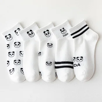1 Paare Mädchen Niedlichen Panda Gesicht Lustige Kurze Knöchel Socken Weiß Casual Sommer Frühling Zwei Streifen Weiche Baumwolle Frauen Sokken Sport Geschenk