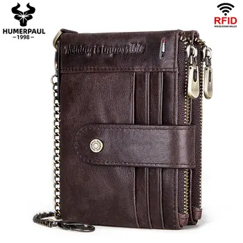 RFID Men Wallets Slim-Leder Bifold Haspe Vintage Kurze Männlichen Geldbörse Münze Tasche Multi-funktionale Karten Brieftasche Designer Chain Bag