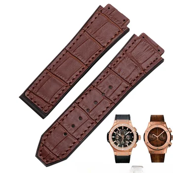 Für Hublot Yubo Armbänder Big Bang Classic Fusion hochwertigem Leder Silikon Underskin Braun Schwarz 19mm Langlebig Uhr Strap