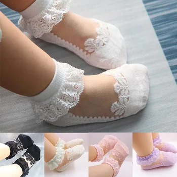 Weiche Spitze Mesh Socken für 0-5 Jahre Kinder-Sommer Neugeborenen Baby Socken Baumwolle Baby Mädchen Atmungsaktive Socken Sehen Durch Anti-Rutsch-Socken