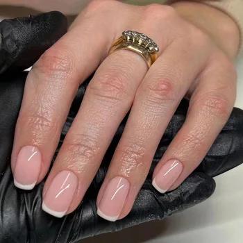 24x Tragbare kurze Nägel Französisch Blume glitter Pulver designs falsche Nägel mit Kleber drücken auf Nägel volle Abdeckung stick auf Nägel